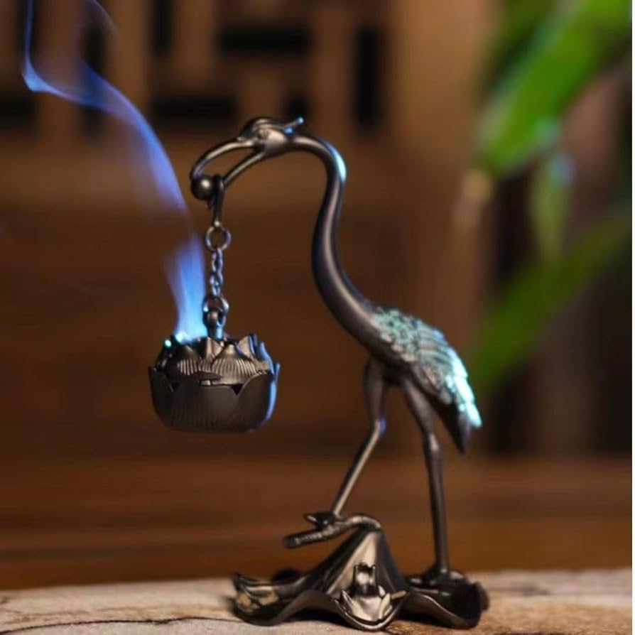 鶴の蓮華炉 香炉 香道具 工芸品 美術品 置物 Amazon｜小鶴香炉蓮の花つり炉アイデア家庭用置物室内小香炉鶴香